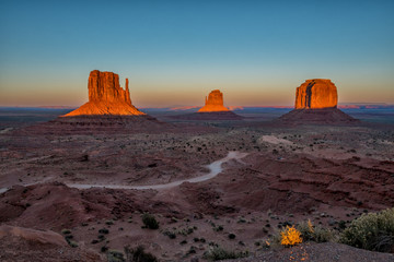 The Mittens in Monument Valley at sunset