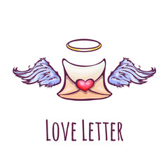 Vector illustration of love letter with wings and nimb - obrazy, fototapety, plakaty