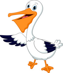 Cute pelican cartoon waving hand