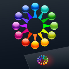 Vector logo with colorful flower on dark Background