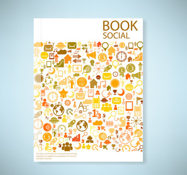 Cover report social network background with media icons, vector