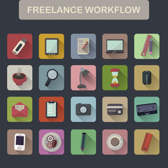 Set of flat freelance workflow icons