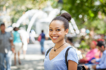 Beautiful Mixed-Race Young Woman at Park, Smiling Portrait