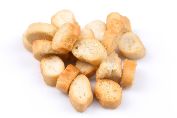 White bread croutons on a white background