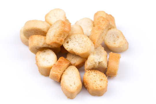 White Bread Croutons On A White Background