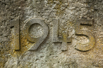 Year 1945 carved in the stone. The years of World War II.