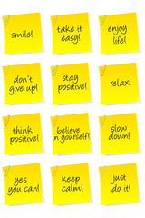 Set of sheets of paper with motivational and positive thinking m