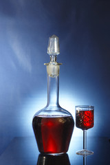 Decanter and glass with liqueur