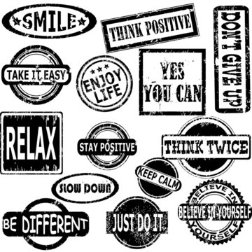 Rubber stamps with motivation and positive thinking messages