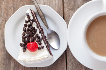 cup of coffee and chocolate cake