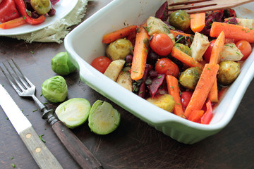Bowl with roasted vegetables for vegetarian