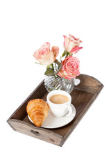 Obraz na płótnie Canvas Romantic breakfast with coffee and croissant