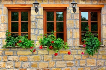 Fototapeta na wymiar Three Windows in Old House