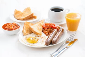 Fototapete Spiegeleier leckeres englisches Frühstück mit Würstchen
