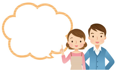 説明する若い夫婦　コピースペース