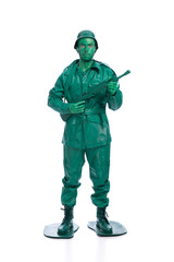 Obraz premium Man on a green toy soldier costume