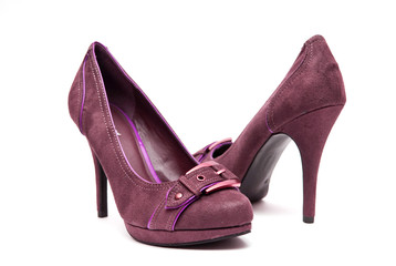 Purple 7High Heels on a White Background