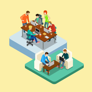 Coworking flat 3d web isometric infographic concept vector