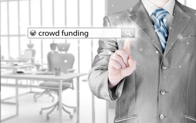 Businessman and crowd funding in search bar