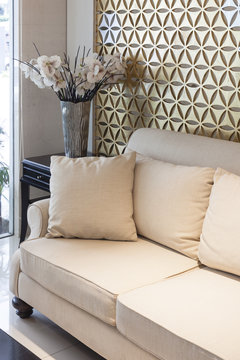 Sofa with pillows and flower, Living room decoration
