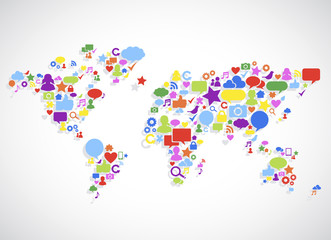 World Map Social Media icons Connection Concept