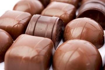 Dark chocolate on a white background
