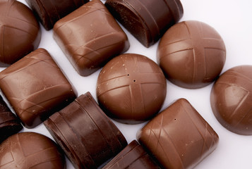 Dark chocolate on a white background