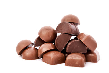 Dark chocolate on a white background