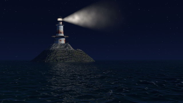 Computer generated lighthouse at night