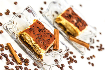 Tiramisu Cake with coffee beans and cinnamon