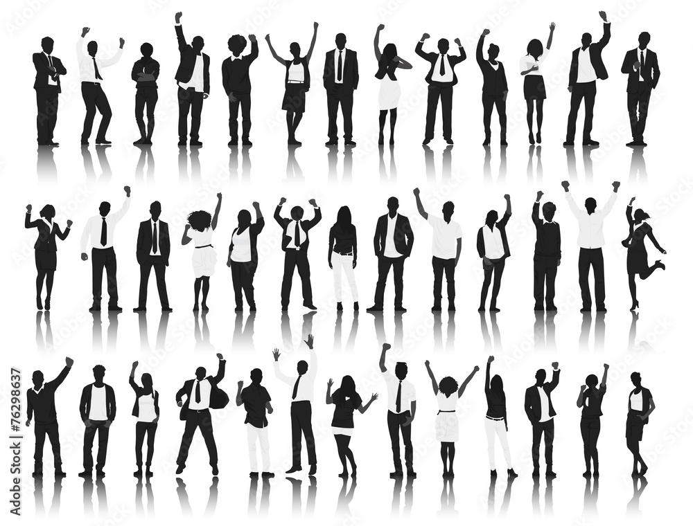 Wall mural silhouette group people standing celebration concept - Wall murals