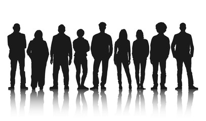 Silhouettes Casual People Row Team Teamwork Concept
