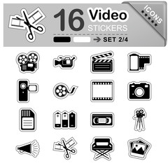 Video, Icon, Sticker, Set, Symbol, Zeichen, Multimedia, schwarz - obrazy, fototapety, plakaty
