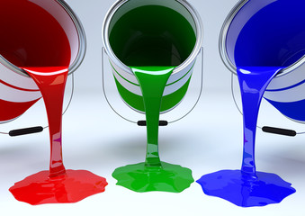 Pouring red, green and blue paint