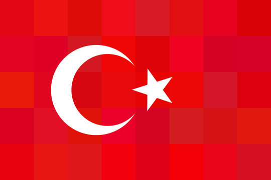 Turkey flag on red squares background. Foursquare design.