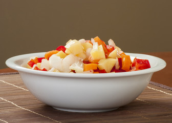 raw vegetable cut in wooden background