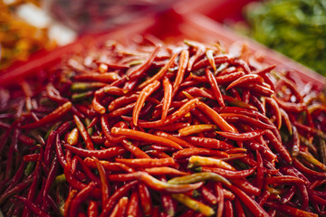 Fototapeta premium Red hot chilli peppers on heap.