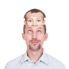 little boy in a man's head