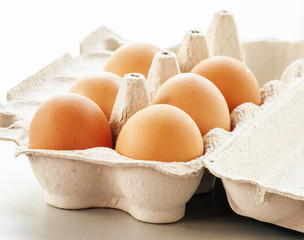 Eggs in the package close up