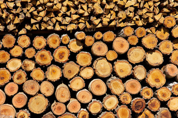 Stacked of firewood background