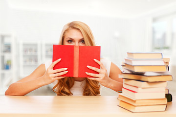 Young student reading books