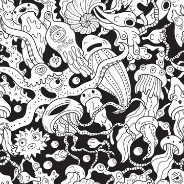 Fototapeta Deep sea monsters seamless pattern
