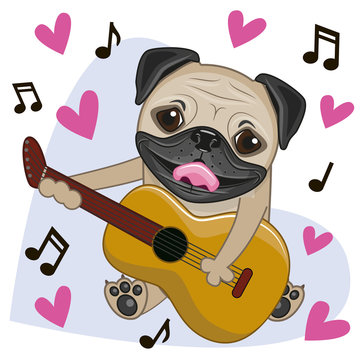 Pug Dog with guitar