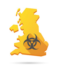 UK map icon with a biohazard sign