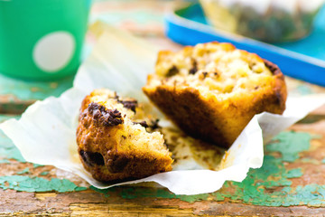 banana muffins with slices of chocolate