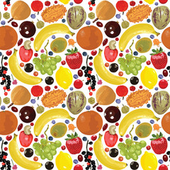 seamless pattern with bright fruit and berries