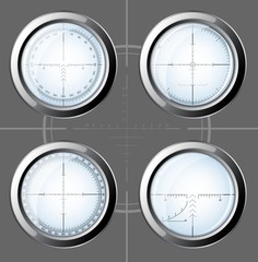 Naklejka premium Set of sniper scopes over grey background.