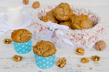 Banana muffins with oatmeal and nuts