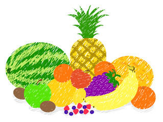 mixed fruit paint drawing vector