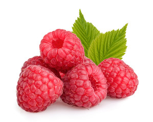 Raspberries with leaves isolated